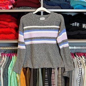 Arizona Jean Co gray/purple/blue/white striped long sleeve crew neck sweater S